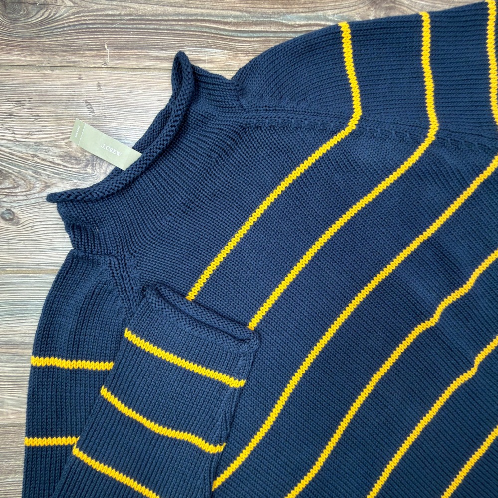 J.Crew Mens Size XL 1988 Rollneck Sweater Navy Yellow Striped Cotton CP609 NEW